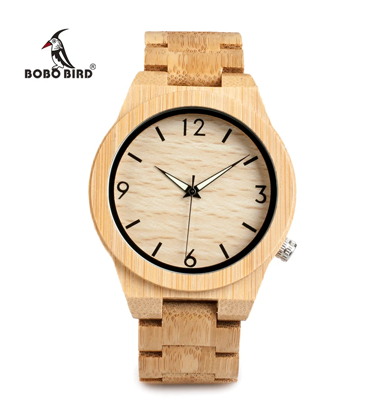 Montre en bois naturel de bambou, bracelet ajustable écologique